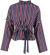 Thumbnail for your product : boohoo Petite Stripe Turtle Neck Tie Waist Top