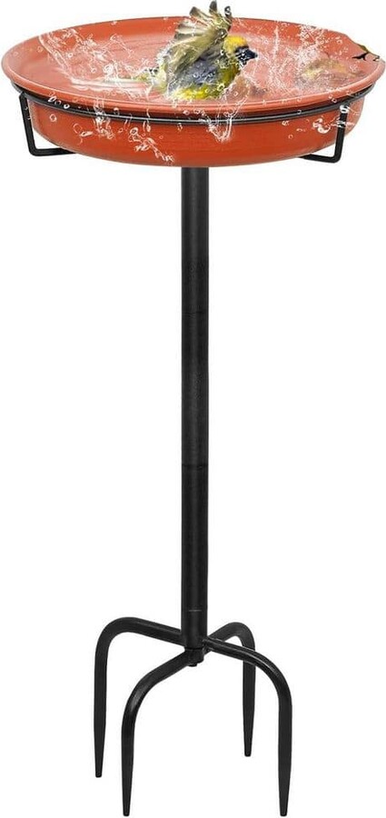 FAWEY TRED INC 35. 5In Freestanding Birdbaths Bowl Outdoor with Metal Stake, Detachable Decoration Spa Birdfeeder, 4 Spiky Feet