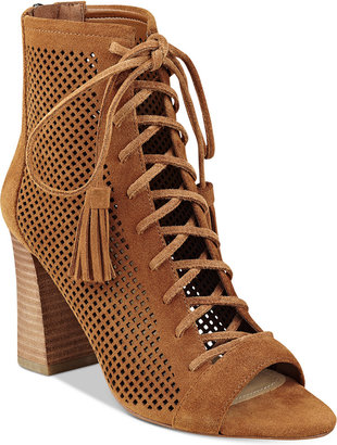 Marc Fisher Shaini Perforated Lace-Up Peep-Toe Booties