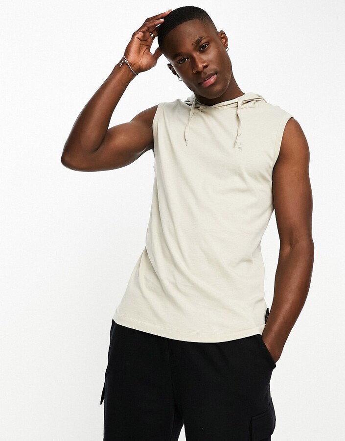 French Connection hooded tank top in stone - ShopStyle Shirts