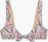 Thumbnail for your product : Morgan Lane Tina Knotted Floral-print Metallic Bikini Top