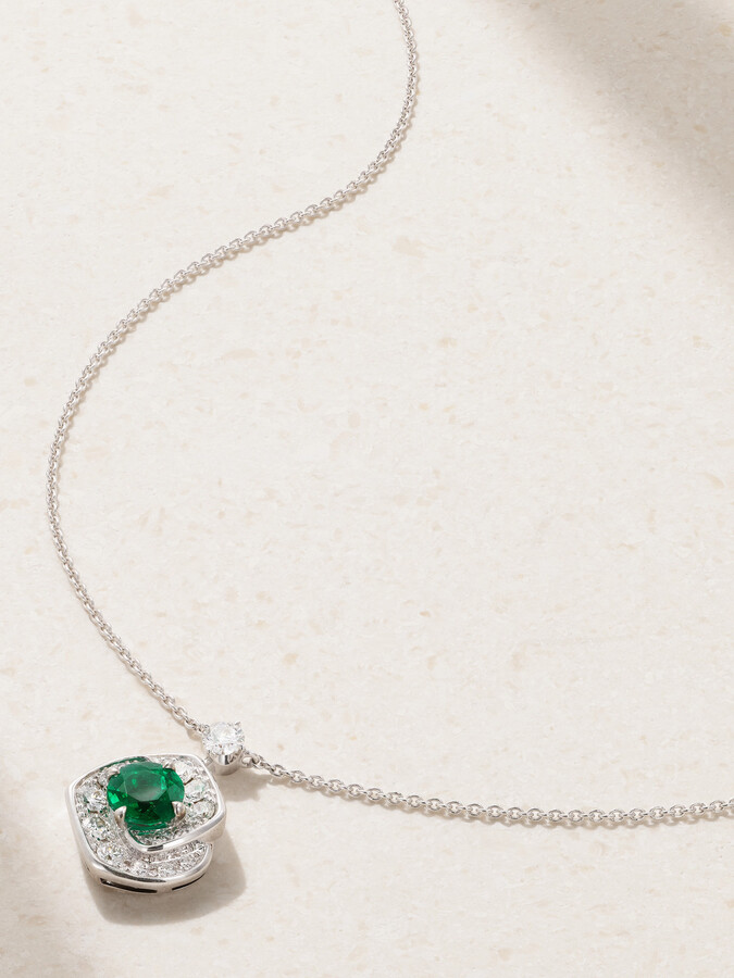 David Morris Frozen Kiss 18-karat White Gold, Emerald And Diamond Necklace - One size