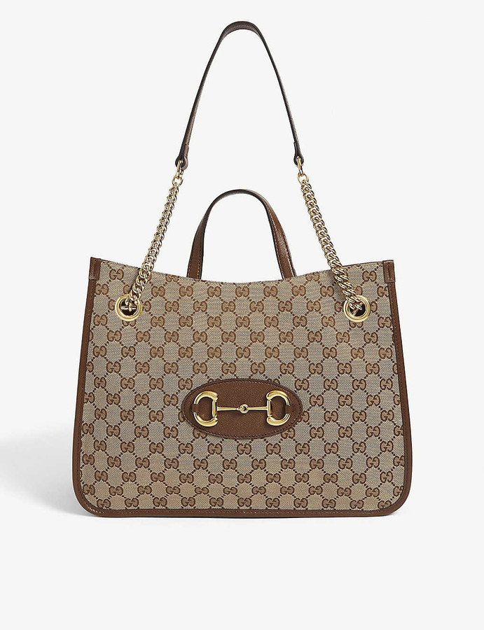 Gucci Horsebit logoprint cotton shoulder bag ShopStyle