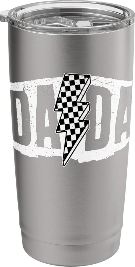 Mab Proud Dad Daddy Grandpa Happy Father's Day Men Retro Groovy Dada Checkered Lightning Bolt Fathers Day Men Stainless Steel Insulated Tumbler