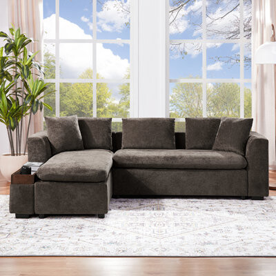 Luxurious Chenille L-shaped Sofa With Wooden Storage For Modern Living Room Ambiance