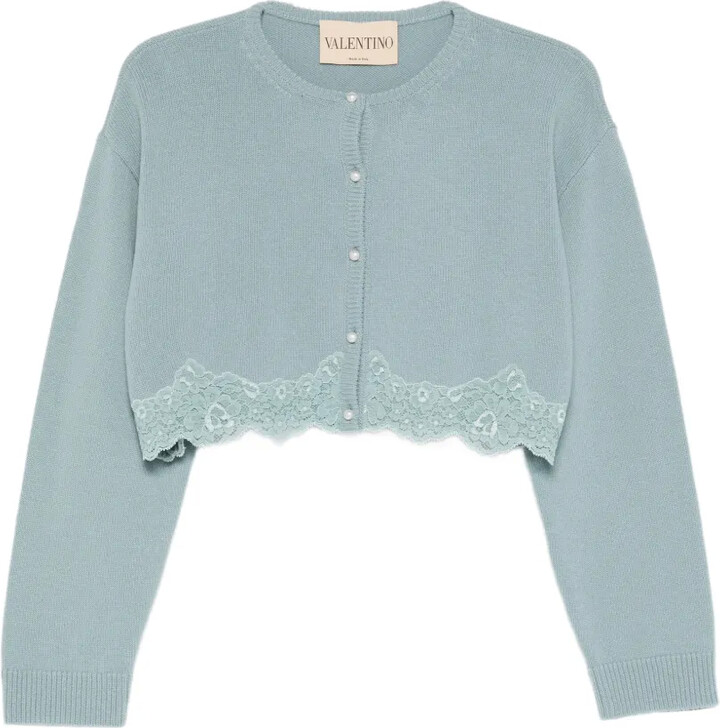 Valentino Garavani Lace-Trim Cropped Cardigan
