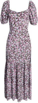 Topshop Floral Print Puff Sleeve Maxi Dress
