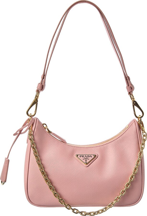 Prada Logo Mini Saffiano Leather Hobo Bag