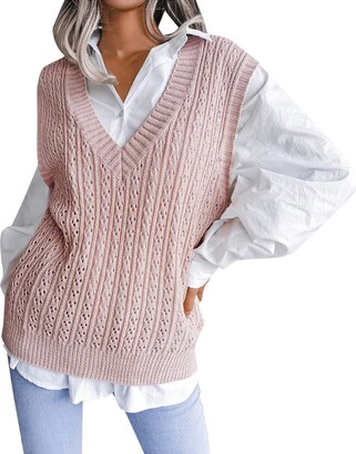 LOPILY Women's Sweater Gilet Vests Solid V-Neck Sleeveless Ribbed