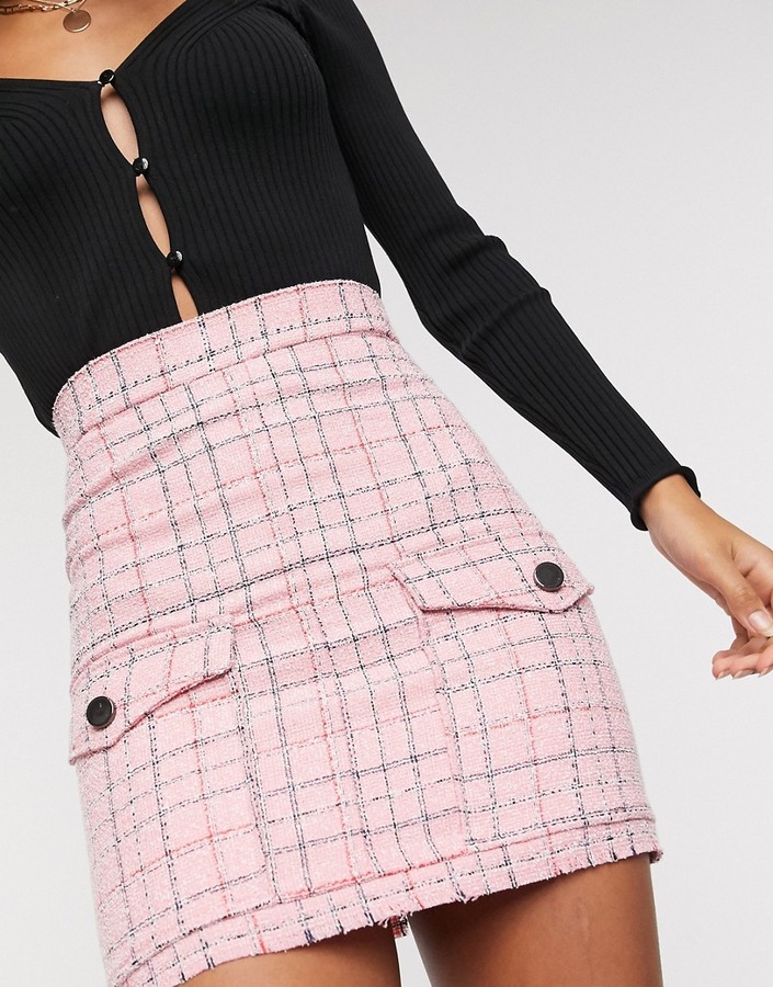 Asos Design Pink Boucle Mini Skirt ASOS DESIGN Mini Skirt In Pink