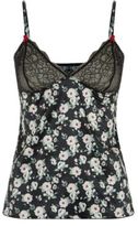 Thumbnail for your product : New Look Black Sateen Floral Print Lace Trim Cami