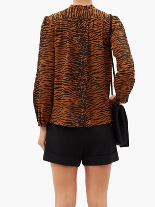 Saint Laurent Pussy-bow Tiger-print Silk Blouse - Animal