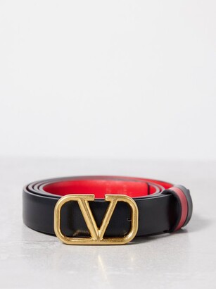 Valentino Garavani V-logo Reversible Leather Belt - Black