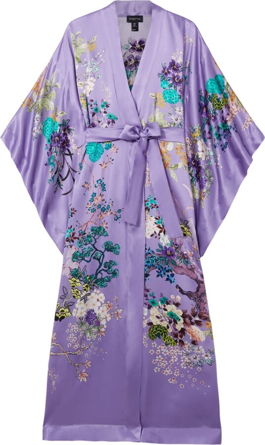 MENG Purple Crane Silk Satin Kimono