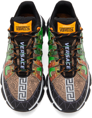 Men luxury sneakers - Sneakers Versace Squalo in black leather and  fluorescent green details