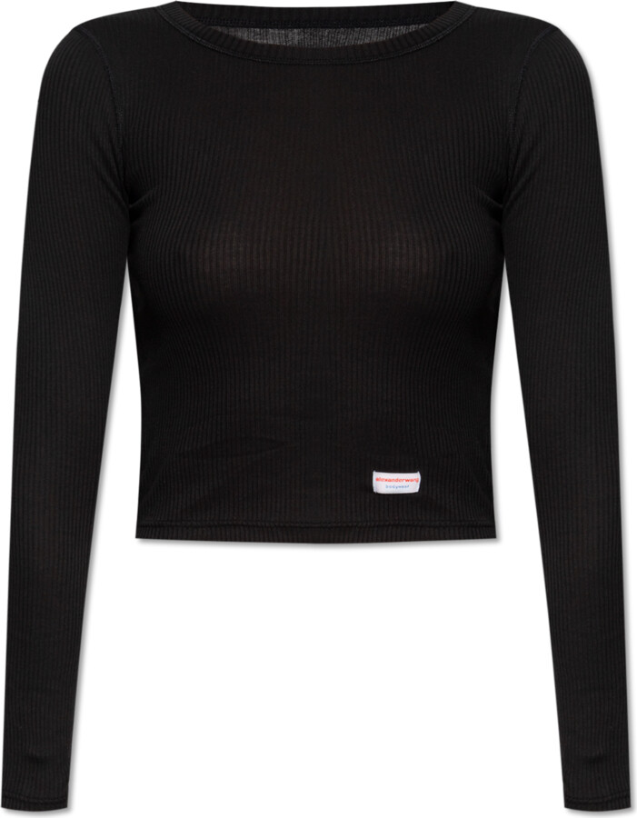Alexander Wang Ribbed Top With Logo  - Black