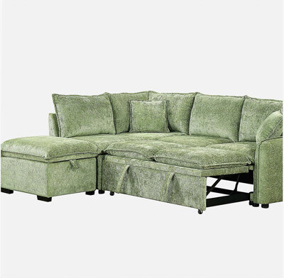 Latitude Run 82.67-inch Convertible Sofa Bed L-Shaped Sofa with two pillows two power outlets and two USB charging ports suitable for living room