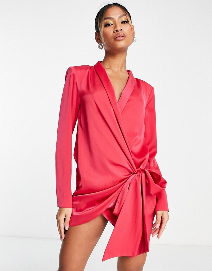 Missguided Petite Hot Pink Stretch Satin Bodycon Mini Dress - ShopStyle