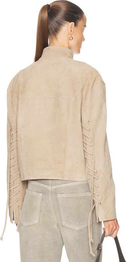 GRLFRND Annika Suede Lace Up Jacket in Beige