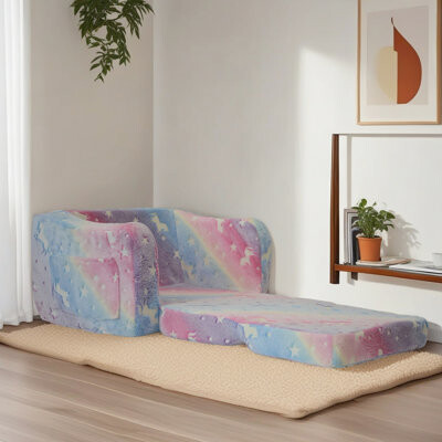 East Urban Home Compression Modular In Pink - Convertible Lounger With High Foam, Linen Upholstery, Wood Structure For Living Room To Soft Foam Cushions, Frame Primar