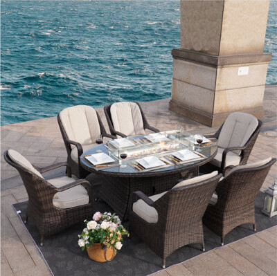 Darby Home Co Carshalt 7 Piece Dining Set with Cushions and Firepit