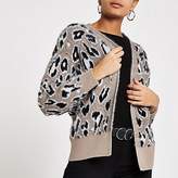 Thumbnail for your product : River Island Grey leopard print fluffy knit cardigan