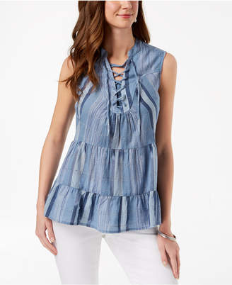 Style&Co. Style & Co Printed Lace-Up Top, Created for Macy's