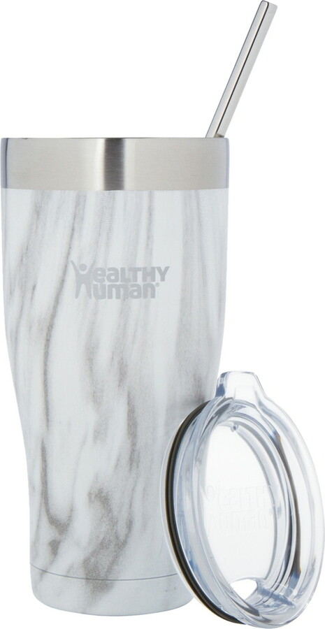 Healthy Human Stainless Steel Tumbler with Straw & Lid | Splash Proof Insulated Travel Cup | Eco-Friendly Coffee Tumblers | Straw Cleaner and Splash Proof Lids (32oz, Stone White)