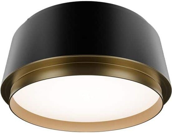 Salvo 9 in. Black/Aged Brass Trim Flush Mount with Frosted Glass Shade Integrated LED Selectable 4CCT