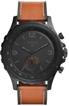 Fossil Men's Tech Nate Dark Brown Leather Strap Hybrid Smart Watch 50mm FTW1114