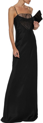 Alexander Wang Bead-embellished Tulle-paneled Silk-satin Gown