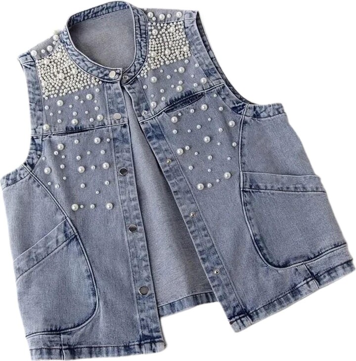 Denim Vest Shirts LUNAWINK s Fitted Cropped Summer Motorcycle