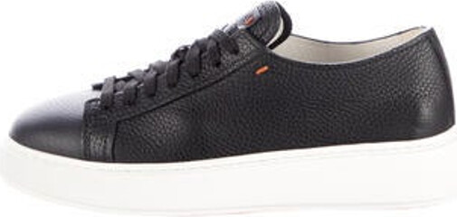 Santoni Leather Low Top Sneakers Black Round-Toes Platform Lace-Up Closure at Uppers Unfortunately due to restrictions this item may not be eligible for shipping in all areas.