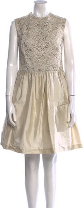 Catherine Regehr A-Line Dress Neutrals Lace Pattern Sleeveless with Crew Neck