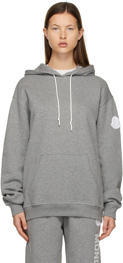 Moncler Grey Oversized Logo Hoodie - ShopStyle
