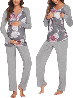 Soft Pregnancy Nursing Pajamas Set Maternity Breastfeeding Sleepwear –  Glamix Maternity