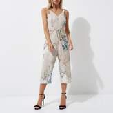 Thumbnail for your product : River Island Womens Petite cream floral cami culotte jumpsuit