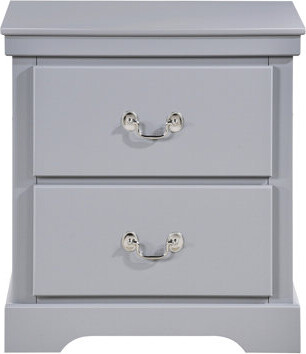 Lark Manor Traditional Gray Nightstand With Two Drawers - Wooden Bedside Cabinet Metal Glide Mechanism And Handles 2 Drawer Bedroom Furniture