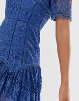 Thumbnail for your product : ASOS DESIGN square neck mini dress in lace with flute hem