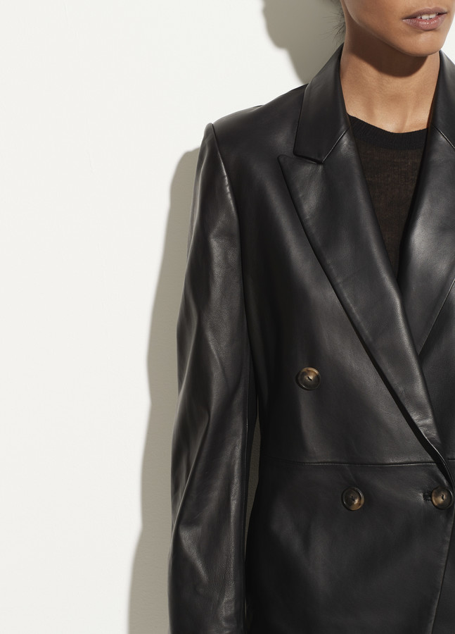 faux leather double breasted blazer