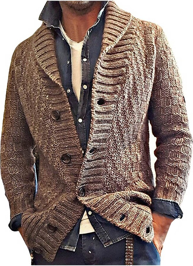 HULKAY Wool Blend Cardigan Sweaters for Men Button up Sweater Long Sleeve  Knit Open Front Cardigans Fall Winter Sweater(Brown - ShopStyle