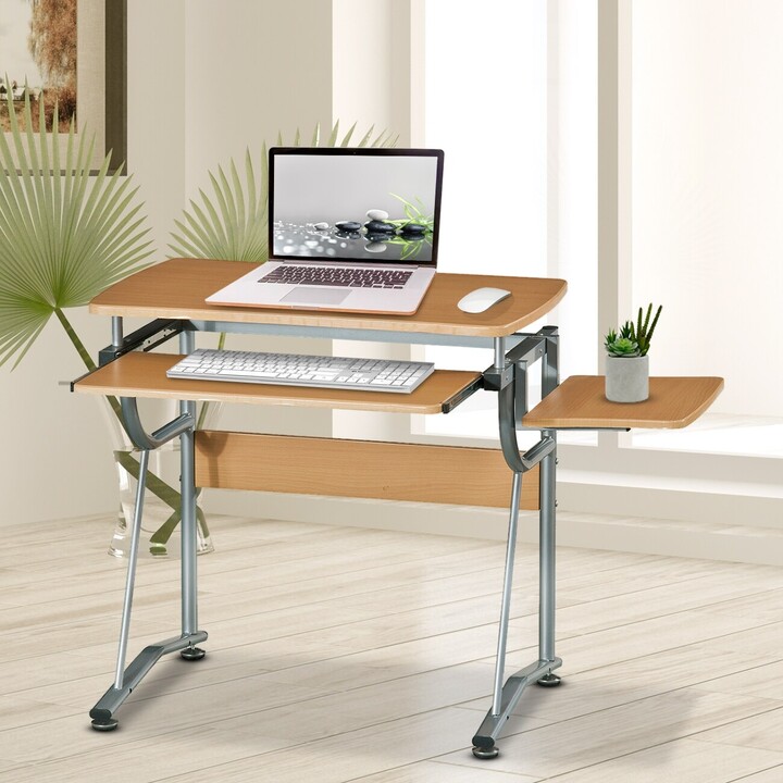 RASOO Small Computer Desk , Pull Out Keyboard Tray Equipped with Safety