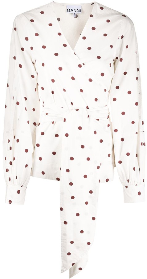 black and white polka dot wrap top