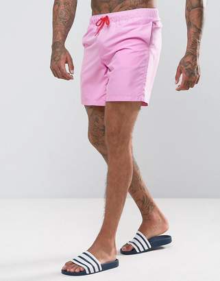 ASOS Swim Shorts In Pink With Red Contrast Drawcords Mid Length