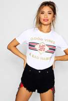 Thumbnail for your product : boohoo Good Vibes Slogan Foil T-Shirt