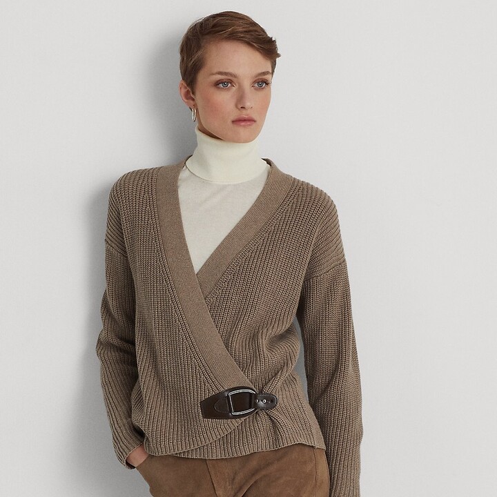 Ya Los Angeles Sweater Cardigan Wrap with leather look trim detail!