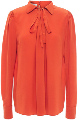 Valentino Pussy-bow Shirred Silk Crepe De Chine Blouse