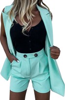 Thumbnail for your product : Tinarying Winter Wool Coat Women 2 Piece Outfits for Women Sleeveless Solid Color Blazer with Shorts Casual Elegant Business Suit Sets Winter Jackets for Women Fashion (Green M)