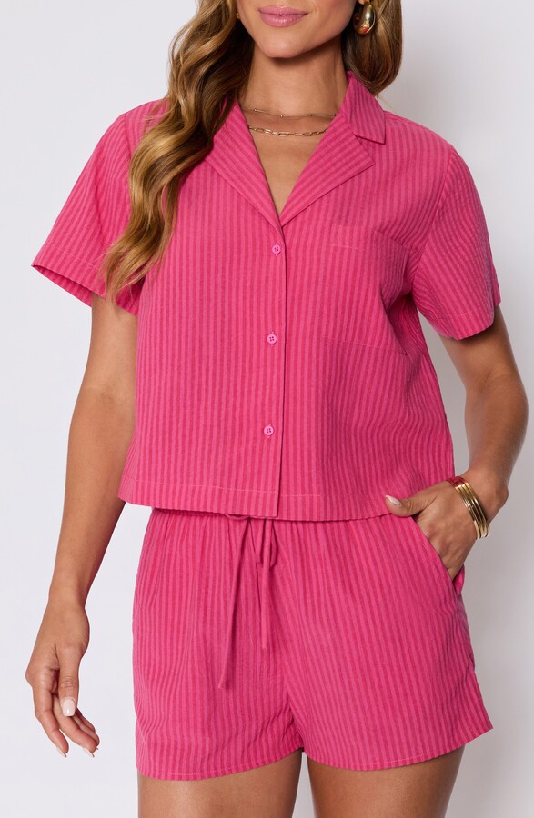 VICI Collection Mara Stripe Cotton Blend Camp Shirt