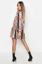 Thumbnail for your product : boohoo Leopard Stripe Pussy Bow Smock Dress